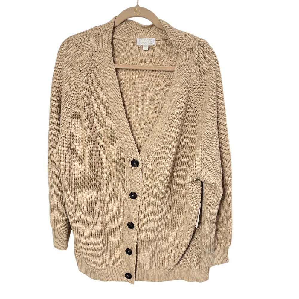 BKK Chance Cardigan Sweater Womens 1X Tan Beige Shaker Knit Button Front 343-SWL